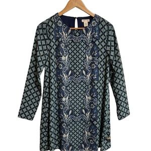 Chic Navy Patterned Midi Dress